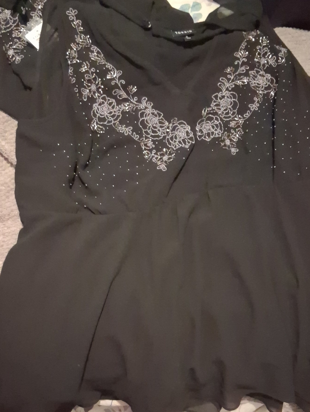 torrid Black V-Neck Tunic with Silver Floral Embroidery